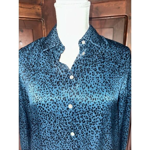 Womens Zara Top Blouse Shirt Satin Animal Print V Neck Collared Size XS - EUC - Picture 2 of 5